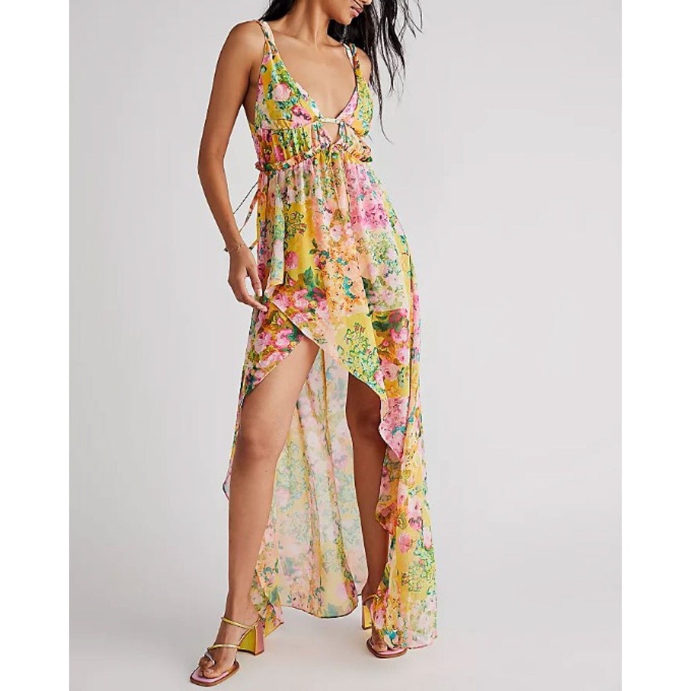 For Love & Lemons Yellow Floral Maxi Dress